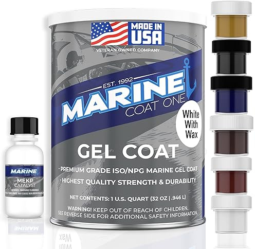 Marine Coat One Iso/Npg gelbelagd vit med vax med MEKP-katalysator för härdning, med 6 färgtoningspigment, gellackreparationssats för båtar, glasfiber (1 kvart)