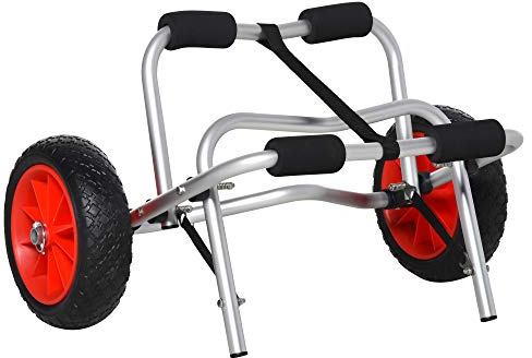HOMCOM Alu Kanuwagen klappbar mit Gurt bis 75 kg Silber 68 x 44,5 x 40 cm | Kajakwagen, Surfwagen, SUP-Wagen, Kunstleder-Räder