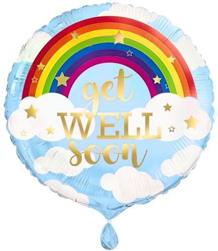 Unique 53753 Folienballon Gute Besserung Ballon, 45 cm, Regenbogen-Design, Mehrfarbig