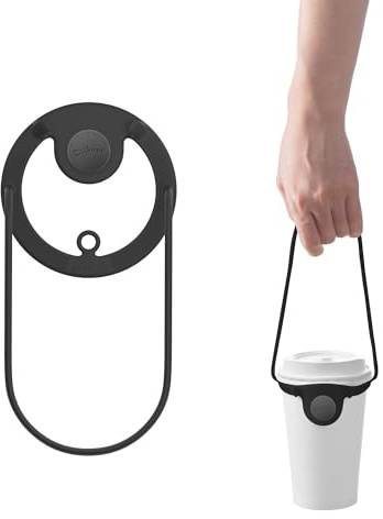 BONE Cup Tie 2 – Silikon-Tragehalter für Coffee-to-go, selbstfixierend – Wiederverwendbar, für kalte & heiße Getränke (Schwarz)