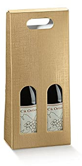 10 scatole per 2 bottiglie vino verticali modello bordolese, borgognotta robuste strenne natalizie cartone accoppiato e maniglia esterna cm.18x9x38,5h - 2 ORO