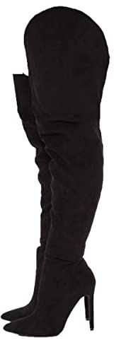 AORUIDA Damen Overknee Stiefel Winter Warm Wildleder Spitze Zehen Stiletto Heels Langschaft Stiefel