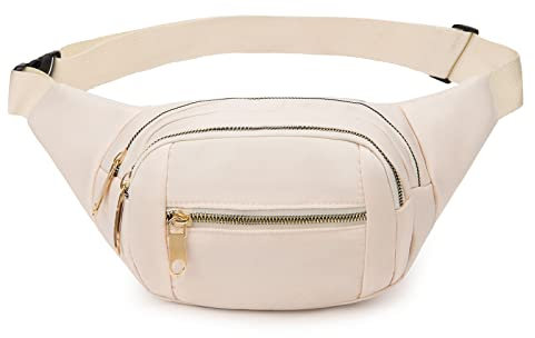 DAITET Bauchtasche für Damen und Herren, Crossbody-Hüfttasche mit verstellbarem Gürtel, große Kapazität, Bauchtasche für Reisen, Wandern, Radfahren, Workout, Freizeit, Modisches Cremeweiß, Nylon