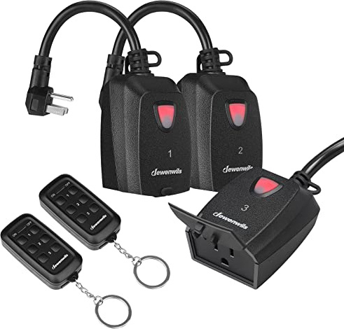 DEWENWILS Outdoor Indoor Wireless Remote Control Outlet with 2 Remotes, 3-Prong Remote Plug Weatherproof, 15A Heavy Duty, 100FT Range, Electrical Plug for Holiday Lights Lamp/Fans, ETL Listed