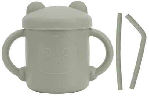 4 Pezzi Tazza Sippy in Silicone, Tazza con Cannuccia in Silicone Tazza da Allenatore Modello Panda Tazza da Allenamento per Apprendimento del Bambino Tazza Sippy in Silicone Resistente(Verde oliva)