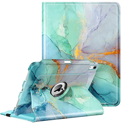 Fintie Drehbare Hülle für iPad (A16) 11. Generation 11 Zoll (2025), iPad 10. Generation 10,9 Zoll (2022) - [Eingebauter Stifthalter] 360 Grad drehbare Schutzhülle mit Standfunktion, Smaragd Marmor | 360 Grad schwenkbare Schutzhülle mit Ständer, integrierter Stifthalter, Gummiband, Smaragd-Marmor