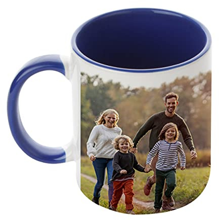 Personalised with Multi Photo Collage Mug Memorable Gift for Family,Friends,Birthday,Any Occasion Coffee Tea 11oz Inside Coloured Ceramic Mug (2 Photo, Navy Blue)