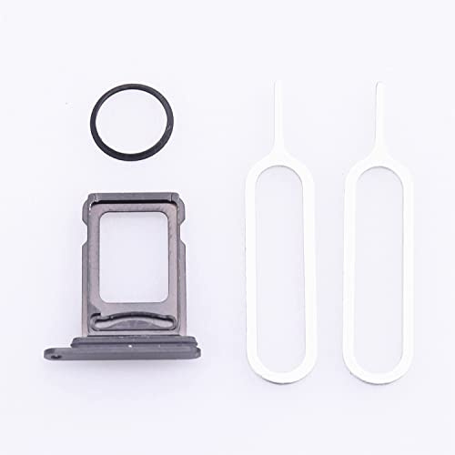 SIM-Kartenfach für iPhone 14 Pro/14 Pro Max Slot Halter Ersatz, (Dual Card Version) mit wasserdichtem Gummidichtungsring + SIM-Kartenfach offener Auswurfstift, Schwarz