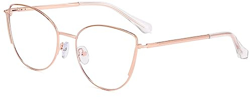 kachawoo Blaues Licht Blocking Gläser Metallrahmen Brillen Retro Cat Eye Brillen Rahmen Frauen (rose gold frame)
