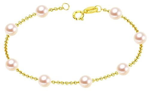 AMDXD Echte Goldschmuck Fußkettchen 18 Karat Gold Au750, Fussschmuck für Frauen Perlen Fuss Schmuck Braut 24cm