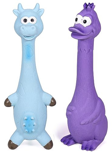 SCHITEC Quietschendes Hundespielzeug, 2 Pack Squeak Latex Spielzeug mit interaktivem Squeaker, Squeak Gummi Ente Huhn für Mittlere Kleine Hunde