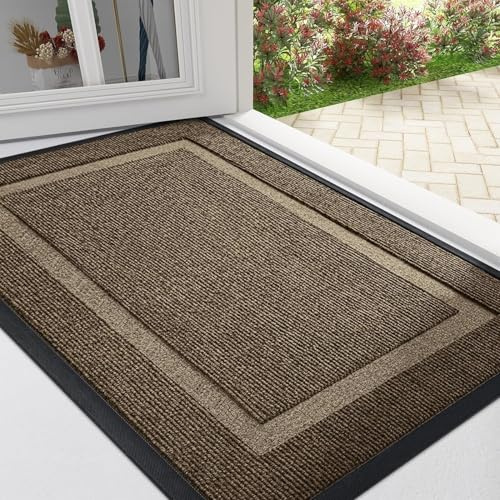 Homaxy Fußmatte außen und innen, rutschfest Schmutzfangmatte, Waschbar Fussmatte, pflegeleicht robust Fußabtreter für Haustür, Eingang, Balkon, Garten(43X76cm, Braun)