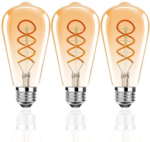 ProCrus E27 LED Vintage Glühbirne,Edison Vintage Dimmbar Glühbirne E27,ST64 E27 LED Dimmbar 4W Glühbirnen,2700K Warmweiß,350LM,35W Glühlampen äquivalent,Amber,für Café Bar Retro Beleuchtung,3er Pack