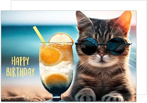 Edition Seidel Premium XXL Maxi Glückwunschkarte zum Geburtstag mit Umschlag Format DIN A4. Geburtstagskarte Grusskarte Karte Billet Happy Birthday Mann Frau Katze Strand (A4-G9999)