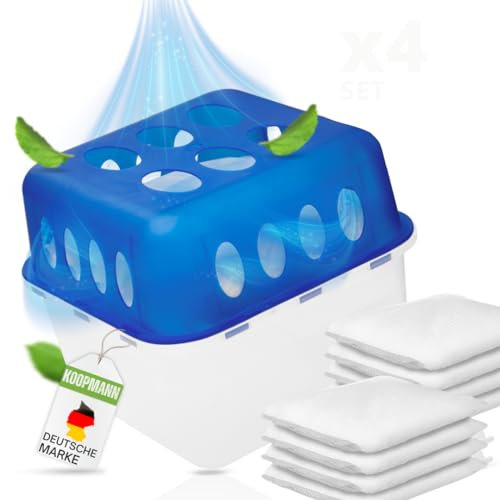 Koopmann Lot de 4 déshumidificateurs Ultra Fresh avec sacs de recharge en granulés, bleu, blanc (4 lots + 8 recharges)