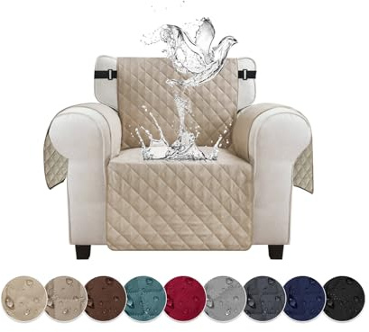 Jaotto Sofabezug 1 Sitzer wasserdichte Sofa Überzug mit Armlehnen Antirutsch Sofaschoner Sofaüberwurf Reversible Gesteppte Couch überzug für Haustiere Katzen Hunde,Beige