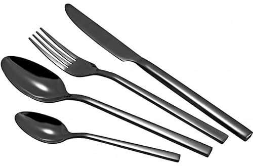 Oliver Voltz Edelstahl Besteckset Set für 6 Personen, 24 Stück Geschirrutensilien, Еnthält Gabel, Messer, Löffel und Teelöffel, Spülmaschinenfest, Geschenkpackung, Schwarz