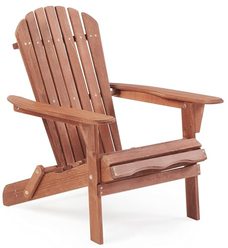 MIDUOLAI Adirondack-Stuhl, Klappbarer Terrassenstuhl Aus Holz Für Den Außenbereich, Mit Rückenlehne Aus Massivem Zedernholz, Für Terrasse, Deck, Hof, Rasen Und Garten,Braun