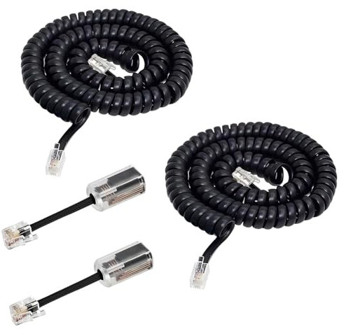 MAOZHOU Telephone Handset Curly Cable with Detangler, 10 Ft Uncoiled/1.6 Ft Coiled, Black, 4P4C Phone Cord, RJ9 Connector, Compatible with Landline Phones, Telephone Accessory