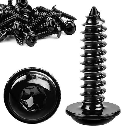60 stycken träskruvar, M4 x 20 mm, svarta galvaniserade, böjda huvuden, självgängande skruvar, med bricka, akustikplattor, rostfritt stål 304, linshuvudskruvar Torx