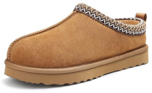 Litfun Women's Fuzzy House Slippers Genuine Suede Fluffy Winter Slipper Cozy Furry Warm Shoes Indoor/Outdoor, Chestnut Size 6-6.5