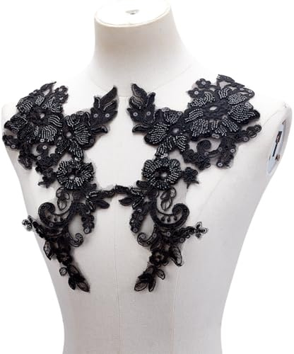 HOBBIESAY 2 Paar Perlenstickerei Spitzenapplikationen Schwarzer Blumenaufnäher Nähbastel Dekorationsapplikationen Reparaturflicken Für Hochzeitskleid Kleid Mieder Kostüm Kleidung Basteln DIY