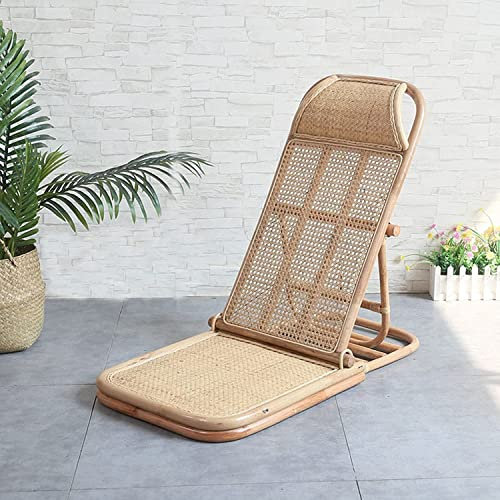 Outdoor-Rattan-Matte mit Holzumrandung, Sonnenliege, verstellbare Rückenlehne, Terrasse, Loungesessel für Garten, Strand und Terrasse, Klappstuhl