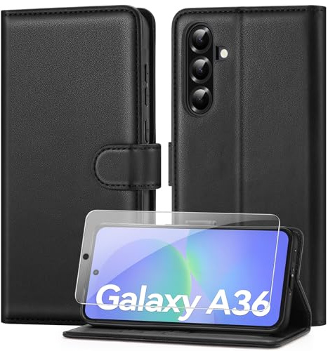 ivencase for Samsung Galaxy A36 5G Phone Case - Black | With Screen Protector, [RFID Blocking] PU Leather Flip Wallet Case with Stand Card Slots Magnetic Case for Samsung A36