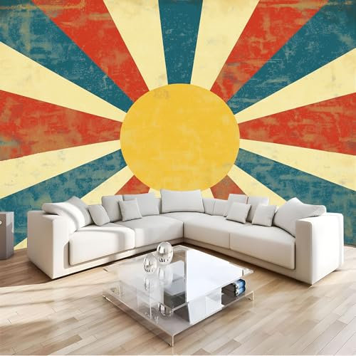 JEDTAKCT Eckfototapete Fototapete 300X210Cm Abstrakte Sonne Wohnzimmer Schlafzimmer Wandtapete Hippie-Streifen Tapete Uv-Beständig Geruchsfrei Montagefertig