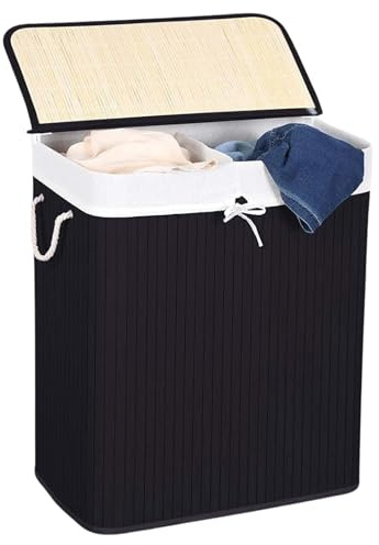 Comart - Portabiancheria Bamboo - 100 L Nero - Cesto Bucato Salvaspazio