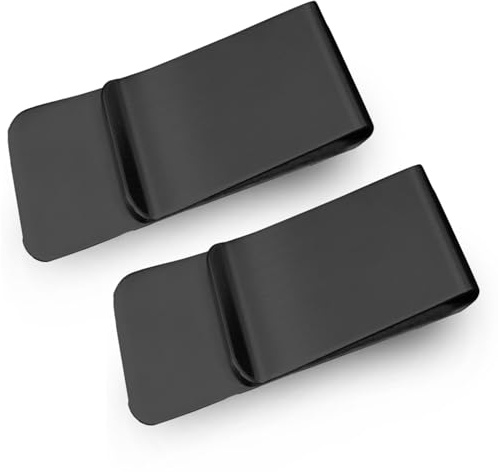 FSDWSIGF Geldscheinklammer aus Edelstahl, schmal, Handlichkeit, Bargeld, Metall, Kreditkartenhalter, minimalistische Vordertasche, Geldbörse, Herren-Geschenk, 2 Stück, Schwarz, Edelstahl-Clips