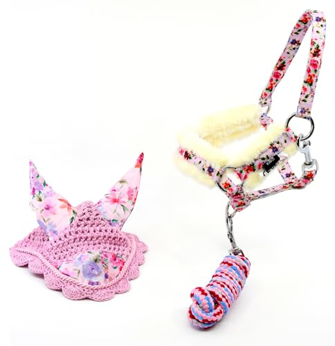 Set Halfter, Führstrick und Mütze für Hobby Horse Florale Harmonie Pferd Stock und Hobby Horse Größe A4 oder A3