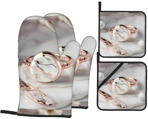 White Marble Rose Gold pattern Kitchen baking four piece set, fit for cooking and baking, oven, microwave, and outdoor barbecue