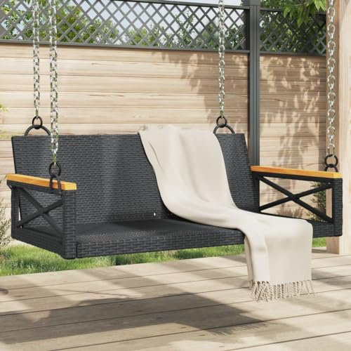 LVHUIDEH Hängebank aus Poly Rattan, Hängesessel, Gartenschaukel zum Aufhängen, UV-beständig, Hollywoodschaukel, Outdoor-Schaukelbank für Terrasse Garten Hof, 109 x 62 x 40 cm
