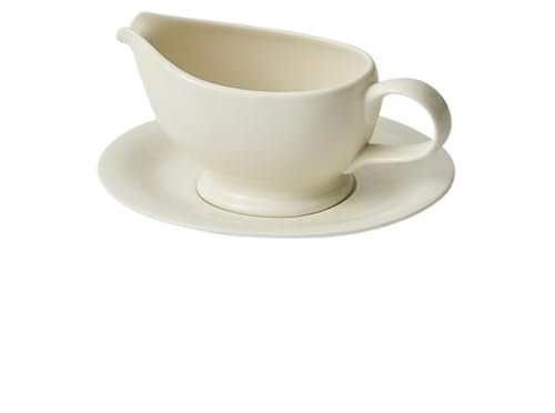 Gravy Boat 8.8 oz Gravy Boat with Saucer, White Ceramic Boat and Tray for Beef Sauce, Salad Dressing, Creamer, Milk, Broth Gravy Boat Fat Separator