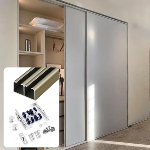 Generico Kit ferramenta per Porta Scorrevole a 2 Ante, Kit Binario per Porta Scorrevole a Scomparsa bidirezionale con meccanismo di Chiusura Ammortizzata, Kit Binario per Porta Scorrevole per Armadio
