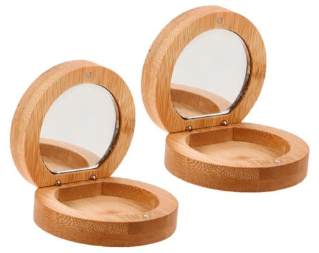 KONTONTY 2stücke Klappbarer Kosmetikspiegel Aus Bambus Tragbarer Reisespiegel Kleiner Schreibtischspiegel Mini-schminkspiegel Handspiegel Aus Holz Faltbarer Schminkspiegel Für Handtasche