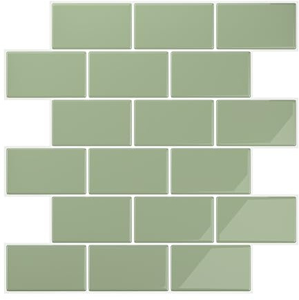 VEELIKE Carreaux Adhesif Cuisine Vert Sauge Crédence Adhésive Cuisine 3D Rectangulaire Carrelage Adhesif Mural Salle de Bain Dalle PVC Adhesive Murale Blanchisseries 30.5 cm ×30.5 cm 6 Pièces
