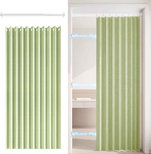 HLTQL Falttürvorhang,Mit Teleskopstange,Magnetischer Türvorhang mit Verdunkelung, Faltbarer Raumteiler für Bad/Schlafzimmer/Wohnzimmer, Akkordeon-Design(07,W 120*H 200cm)