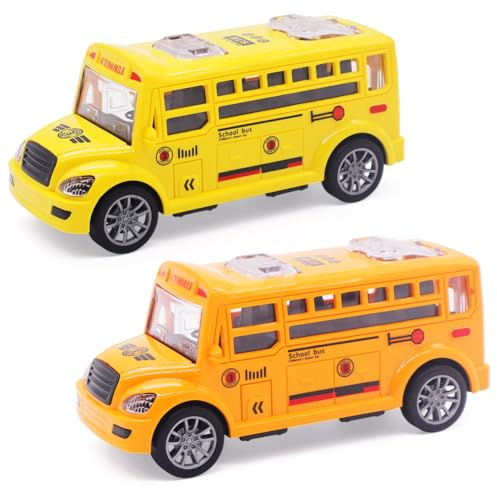 FCXVXCL Bus Car Toys,2pcs Toy School Bus with Box, Mini Coach Model Pull Back-Cars Trucks Vehicles Set for Kids Birthday Gift Party Favors