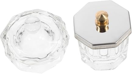 VICASKY 2 pezzi Bicchieri in Vetro Ottagonali per Liquidi Unghie con Coperchio Ampia Bocca per Facile Riempimento e Pulizia Contenitori Compatti per Polveri e Glitter Nail Art per Unghie