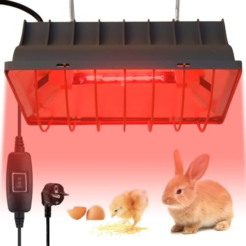 BORDEAG Värmelampa djur lampskärm, röd ljus lampa värmelampa, 250 W för kycklingar infraröd lampa värmestrålare med sparbrytare, käpplampa för kycklingar, valpar, bröder, lamm, ankor