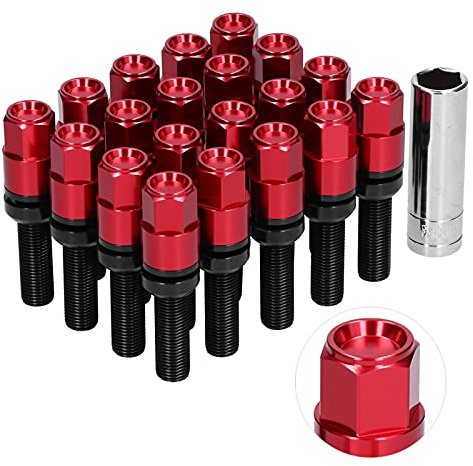 MasYosh 20 Stück Verlängerte Radschrauben, M14 X 1,5 Stahl, 28 Mm Gewinde mit Hülse, Universell für Auto (Rot)