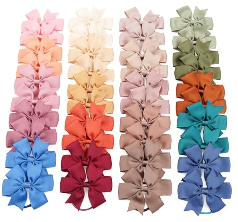 JOYOYO 40 Pcs Hair Bow Bobbles for Girls and Toddlers Hairbands Hair Bows - Medium Size 3 Inch Ribbon Bows Pinwheel Style Pastel Colors