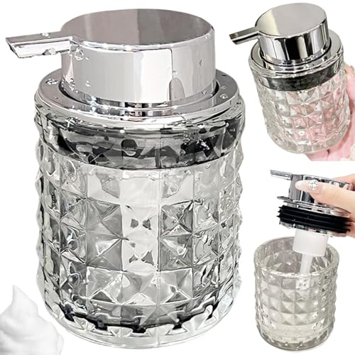 Pineeseatile Foaming Soap Dispenser, Glass Foaming Soap Dispenser, Reffilable 6.8 Oz Foam Pump Bottle Modern Clear Hand Decorative Bathroom for, Foam Pump Bottle
