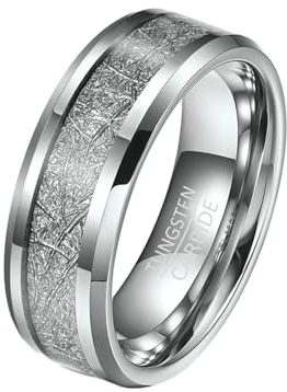 Whoiy vigselring volframkarbid med gravyr, 4 mm/6 mm/8 mm bred herrringar meteoriter intarsia förlovningsringar vigselringar silver personlig herrbandring storlek 52–67, 60 (19.1), Icke-ädelmetall