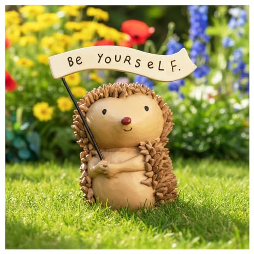 Be Yourself Hedgehog Figurine Resin Desk Decor, Cute Animal Statue | Hand-painted resin, textured spines, flower pot, patio, balcony, windowsill, shelf