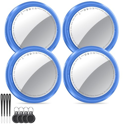 Tracker Tag Schlüsselfinder 4er Pack, Koffer Tracker Kompatibel mit Apple Wo ist? APP (Nur iOS), Bluetooth Key Finder für Gepäck/Taschen/Brieftasche, Smart KeyFinder, Austauschbarer Akku, Dunkelbl