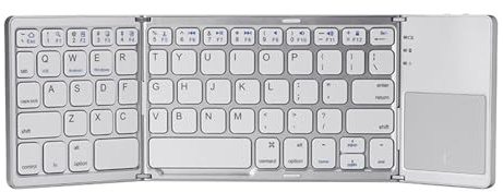 YUEHISY Teclado Inalámbrico Plegable con Panel Táctil, Teclado de Viaje Recargable por Bluetooth con Función de Suspensión Automática, Teclas Ergonómicas, Conecta 3 Dispositivos (Silver)