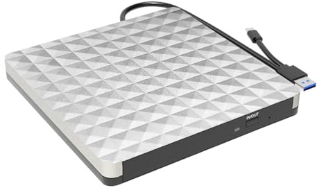 Huba Extern CD DVD-enhet, gränssnitt mobil brännare bärbar CD DVD +/-Rw enhetsläsare för bärbar dator PC Windows 11/10/8/7 (silvergrå)